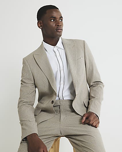 Brown Skinny Fit Puppytooth Jacket Suit