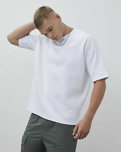 White Short Sleeve Regular Fit Ribbed T-Shirt