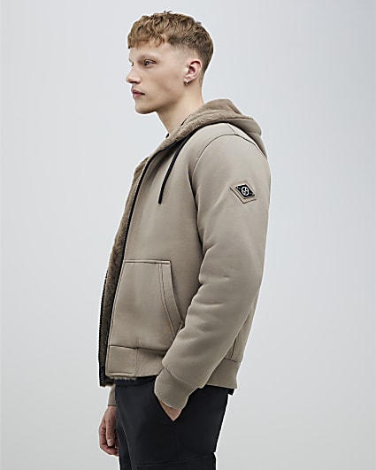 Grey Regular Fit Faux Fur Lined Hoodie