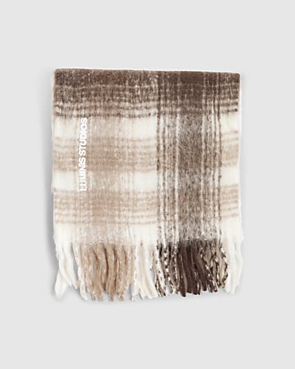 Brown Brushed Check Luminis Scarf