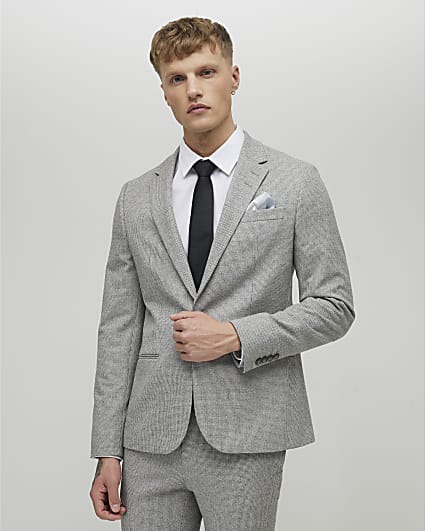 Grey Puppy Tooth Skinny Suit Jacket