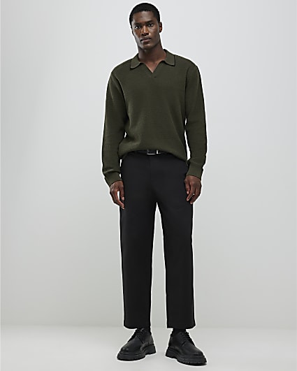 Black Barrell Leg Chino Trousers