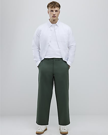 Khaki Barrell Leg Chino Trousers