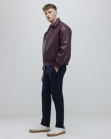 Navy Slim Fit Elasticated Chino Trousers