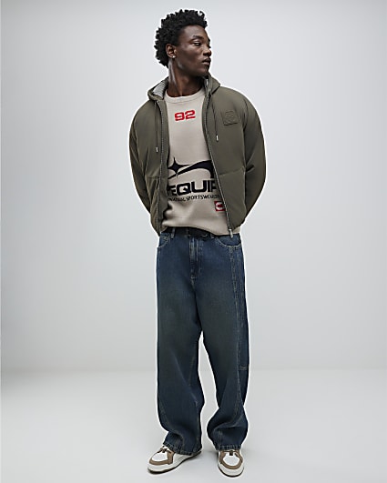 Beige Bubble Hem Embossed Hoodie Jacket