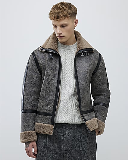 Black Washed Faux Shearling Jacket