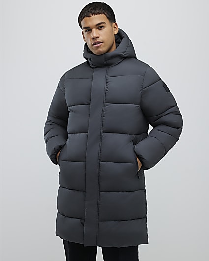 Grey Mid Length Padded Puffer Jacket