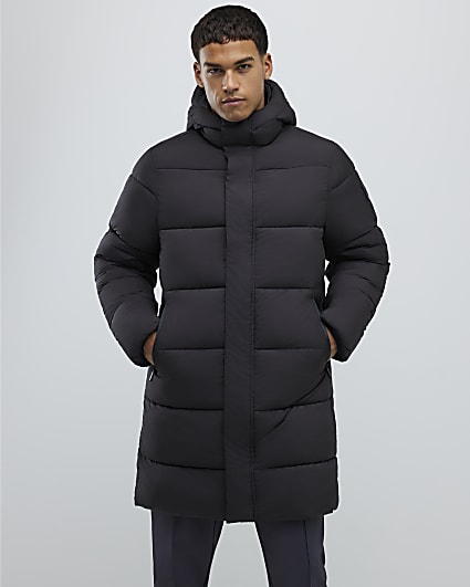 Black Mid Length Padded Puffer Jacket