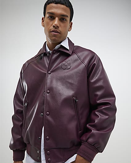 Red Stud Pressed Faux Leather Jacket