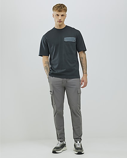 Grey Skinny Fit Cargo Trousers