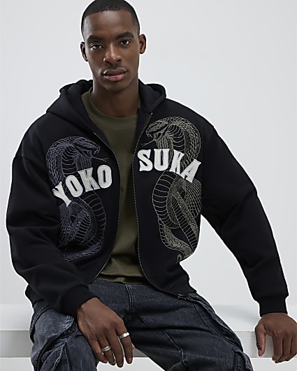 Black Embroidered Yokosuka Snake Hoodie