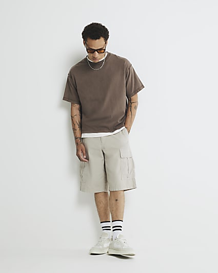 Beige Regular Fit Cargo shorts