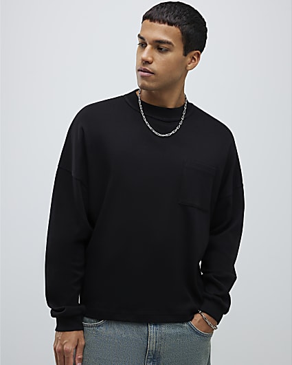 Black Oversized Fit Reverse Seam T-Shirt