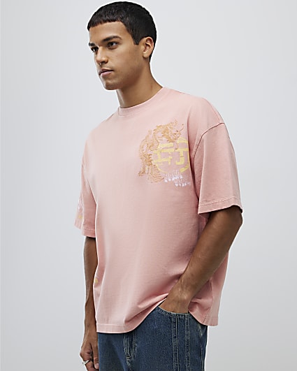 Pink Oversized Fit Japanese Element T-Shirt