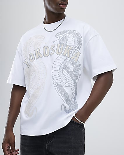 White Embroidered Yokosuka Cobra T-Shirt