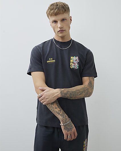 Black Regular Fit Washed Hayashima T-Shirt