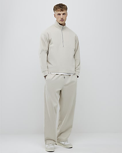 Beige Corduroy Wide Leg Joggers
