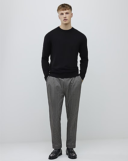Beige Tapered Fit Check Ponte Trousers