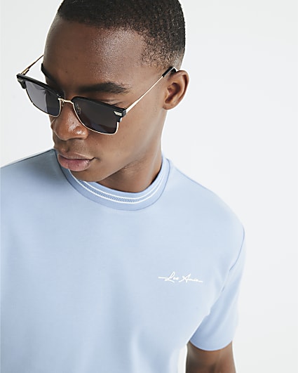 Blue Slim Fit Embossed Les Amis T-Shirt