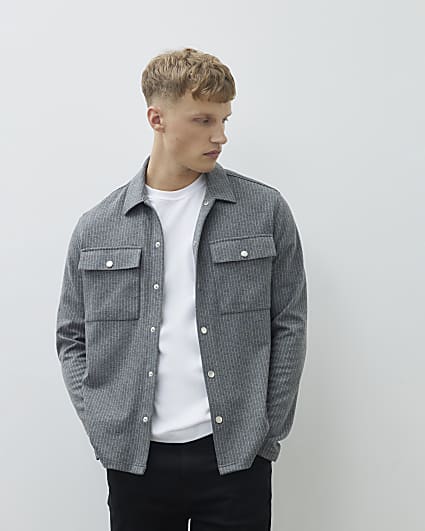 Grey Regular Fit Pinstripe Overshirt