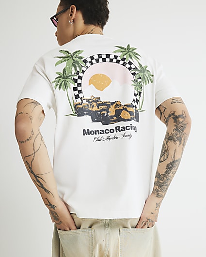 Cream Regular Fit Monaco Racing T-Shirt