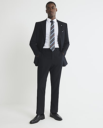 Black Regular Fit Pinstriped Suit Trousers