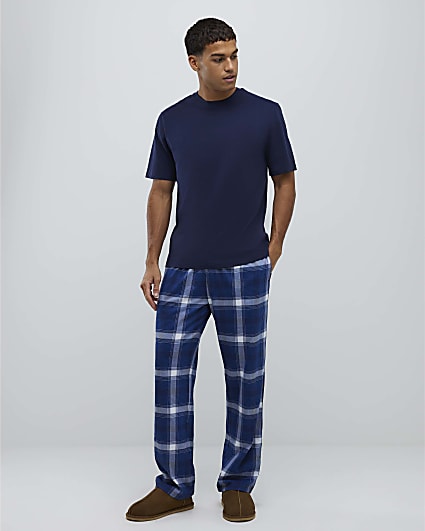 Navy Check Trousers Loungewear Set