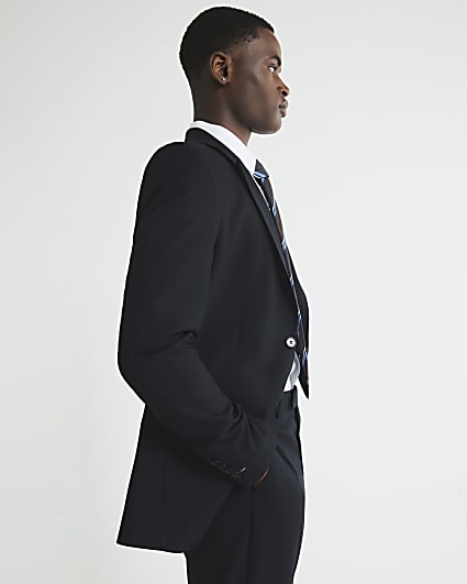 Black Regular Fit Pinstriped Suit Jacket