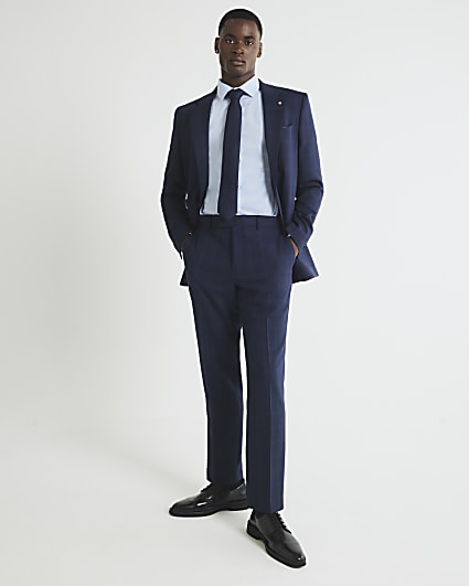 Blue Regular Fit Check Suit Trousers