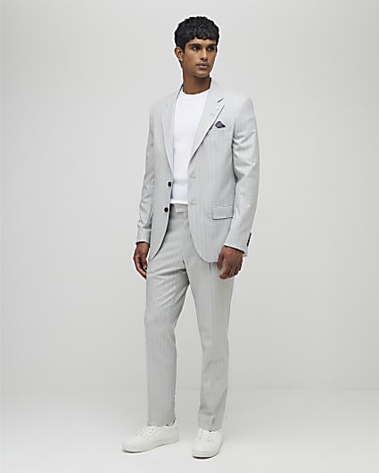 Grey Regular Fit Pinstripe Suit Trousers