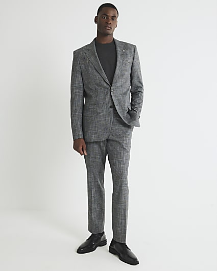 Grey Regular Fit Check Suit Trousers