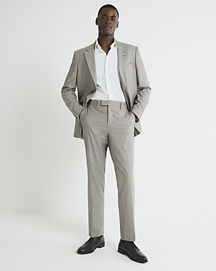 Brown Regular Fit Pinstriped Suit Trousers