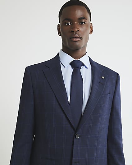 Blue Regular Fit Check Suit Jacket