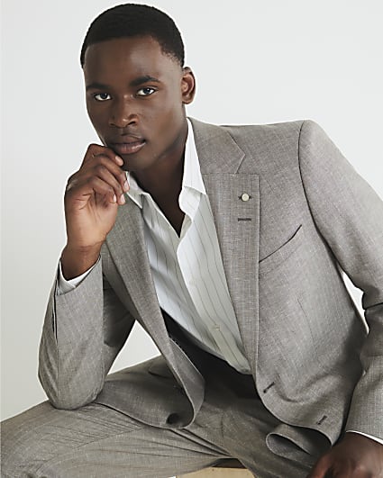 Brown Regular Fit Pinstriped Suit Jacket