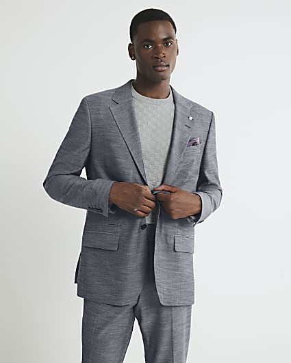 Blue Regular Fit Denim Suit Jacket