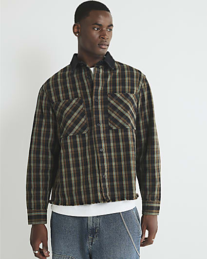 Brown Canvas Collar Check Overshirt