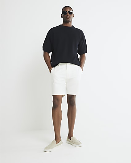 Cream Slim Fit Chino Shorts