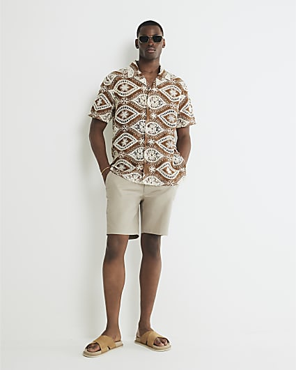 Beige Slim Fit Chino Shorts