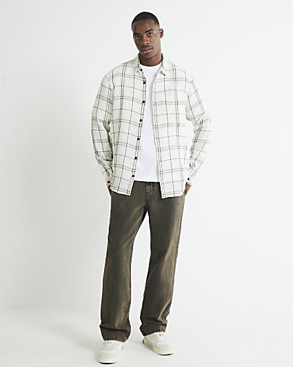 Cream Long Sleeve Regular Fit Checked Shirt