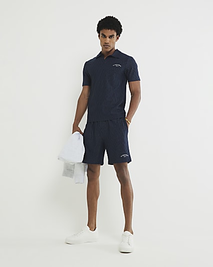Navy Regular Fit Stripe Shorts