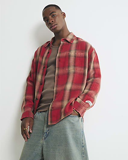 Red Loose Fit Check Shirt