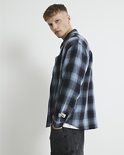 Blue Loose Fit Check Shirt
