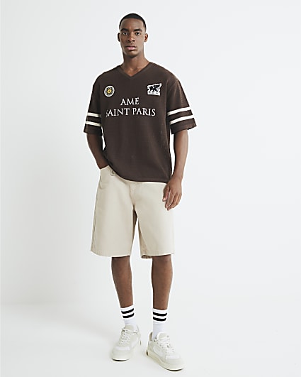 Brown Moto Badge Knitted T-Shirt