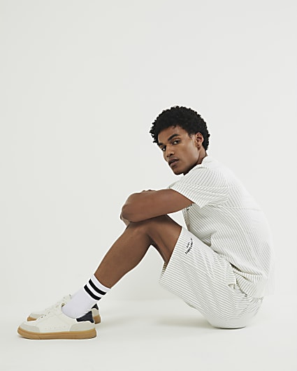 Beige Regular Fit Stripe Shorts