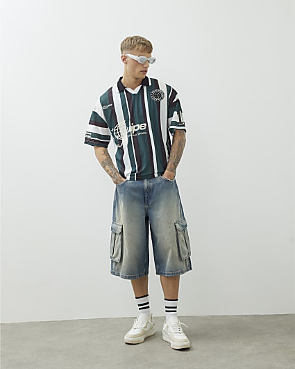Green Stripe Football Polo Shirt
