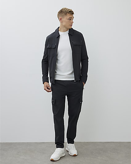 Black Nylon Skinny Fit Cargo Trousers