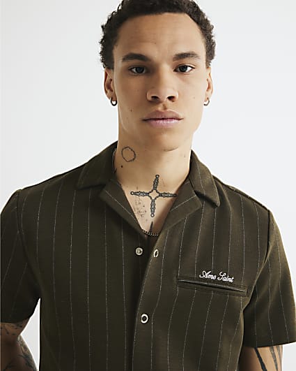 Khaki Regular Fit Pinstripe Shirt