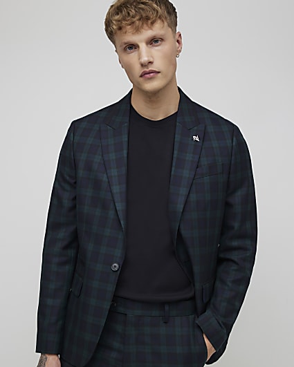 Green Slim Fit Check Suit Jacket