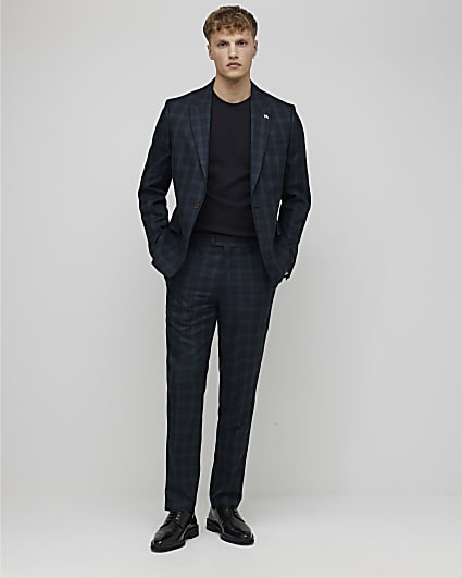Green Slim Fit Check Suit Trousers