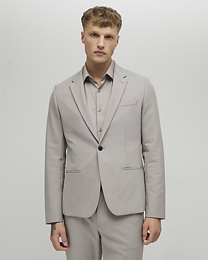 Beige Skinny Fit Suit Jacket